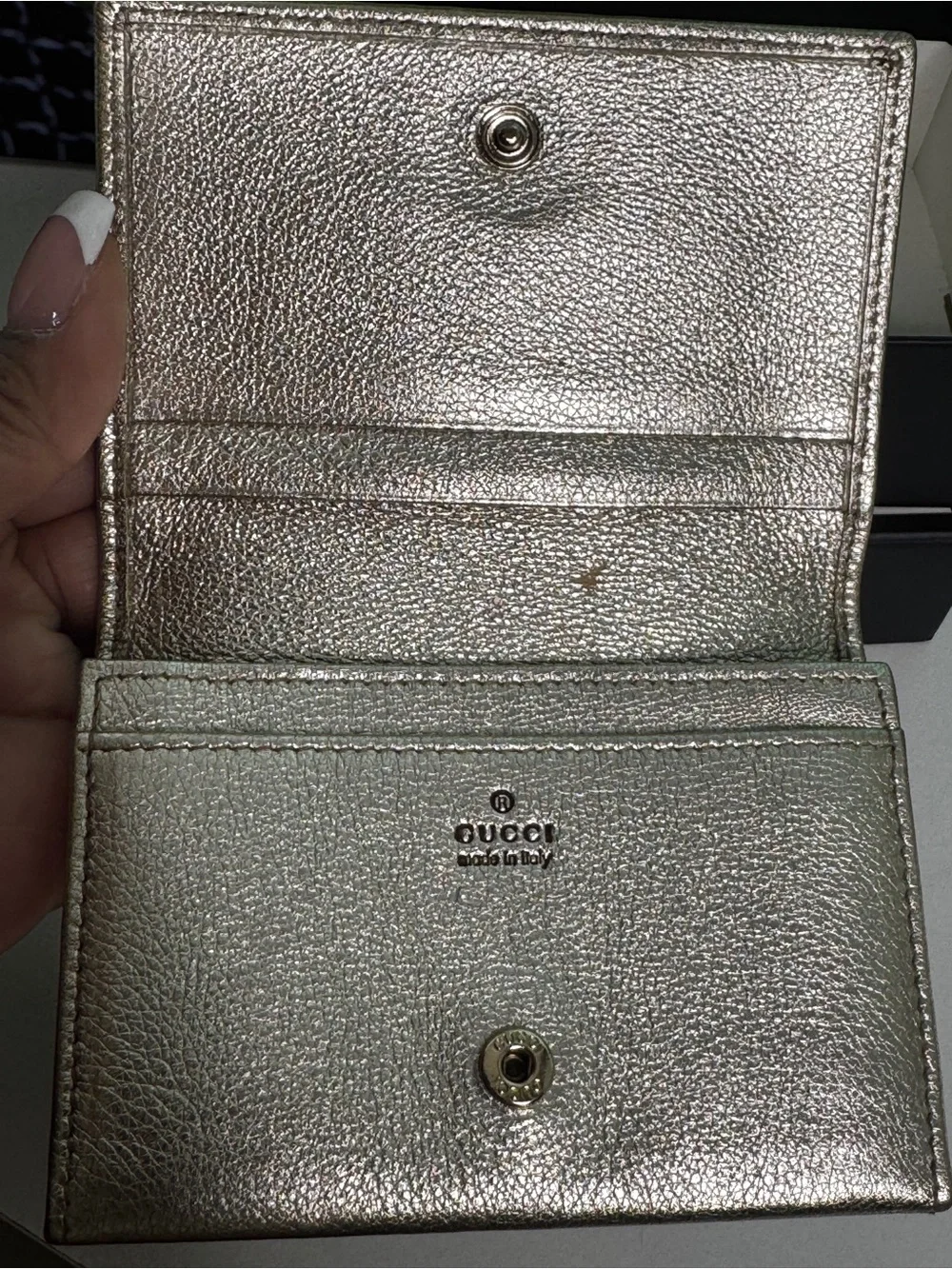 Gucci Beige Monogram Canvas Card Case with Metallic Trim